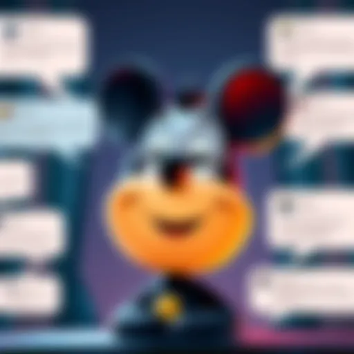 A cartoon character reminiscent of classic Disney styles with a witty expression, surrounded by speech bubbles filled with comments from fans discussing its significance.