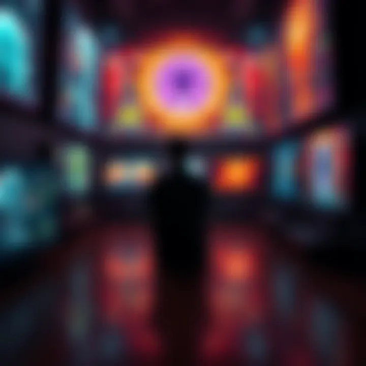 A person sitting alone in a dark room, surrounded by glowing screens displaying chaotic AI-related images, reflecting inner turmoil and confusion.