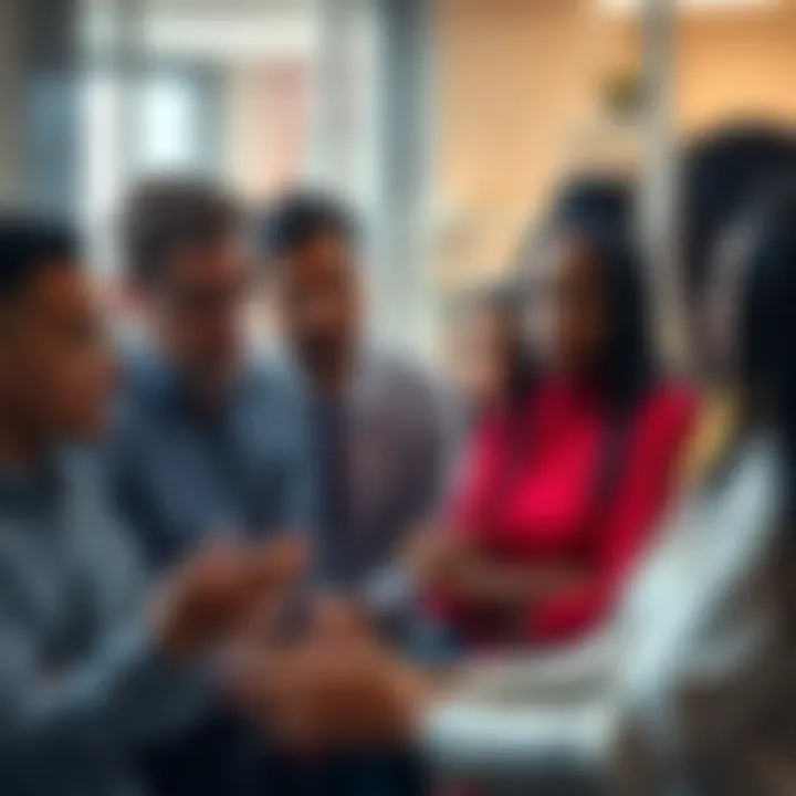 A diverse group of examiners, including people of varying backgrounds and abilities, engaged in discussion about neurodiversity.