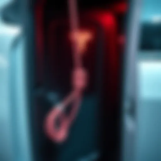 Close-up of a DIY rip cord installed in a Tesla door for emergency exit.