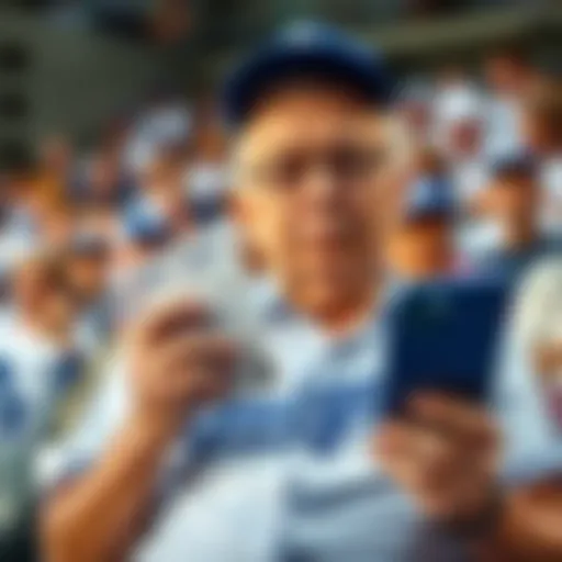 An 82-year-old Dodgers season ticket holder looks concerned while holding physical tickets and a smartphone,