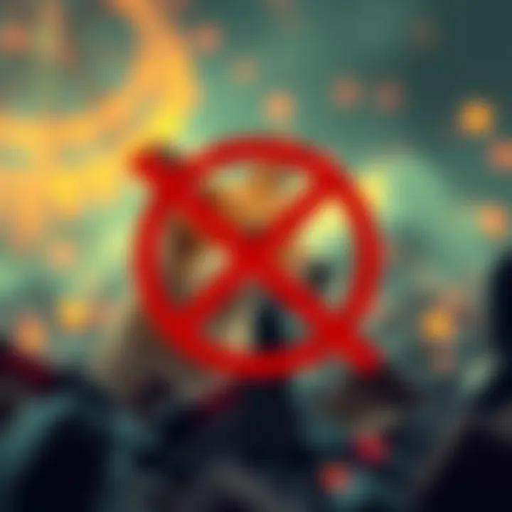 A graphic showing a dog symbol with a red crossed-out sign, representing the shutdown of DOGE cryptocurrency.