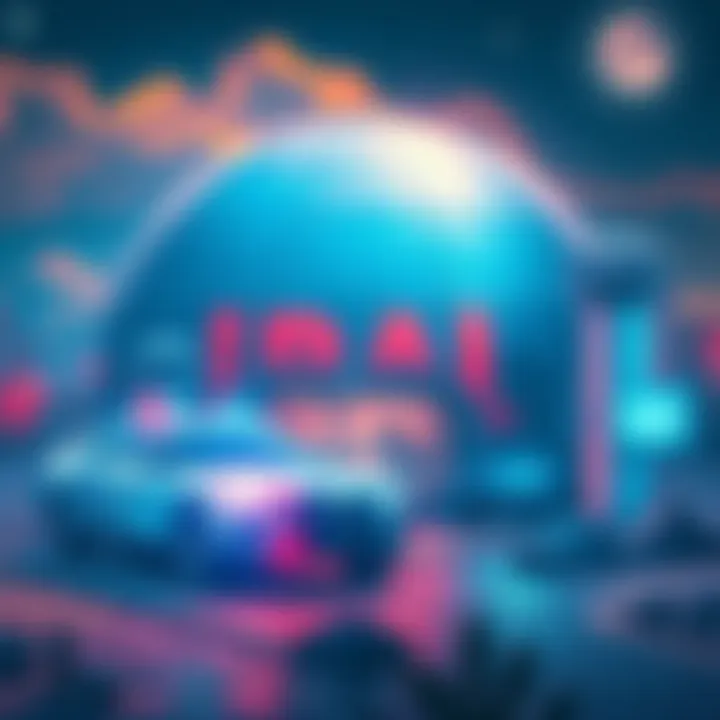 A futuristic domed city with security features like barriers and watchtowers to protect against threats, set against a hostile environment.