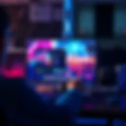 A person using DomoAI to create a 60-second video from text prompts, showcasing vibrant visuals on a computer screen.