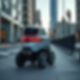 Autonomous delivery robot Dot from DoorDash moving on a city sidewalk