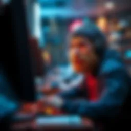 A person using a computer to download a file from Hugging Face, looking focused and engaged