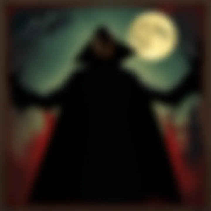 Dracula Play Poster A vintage poster of the Dracula play from the 1920s, featuring a shadowy figure resembling Dracula, surrounded by gothic imagery.