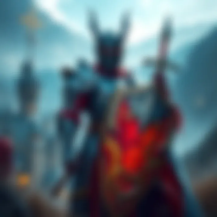 A dragonborn Paladin stands confidently in shiny armor, holding a shield and sword, ready for battle. The background is a fantasy setting with a castle and mountains.