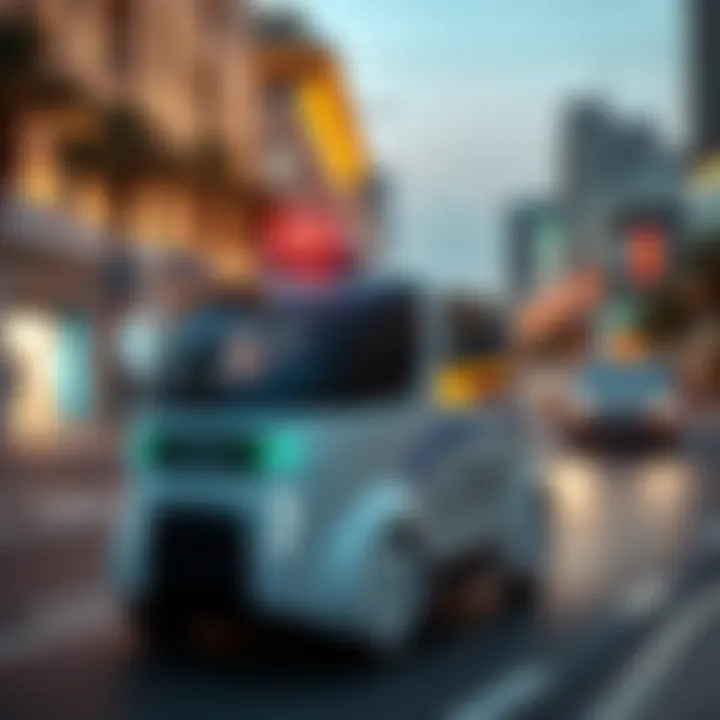 Driverless robotaxi in Abu Dhabi A driverless robotaxi operating on a city street in Abu Dhabi, showcasing new urban transportation technology.