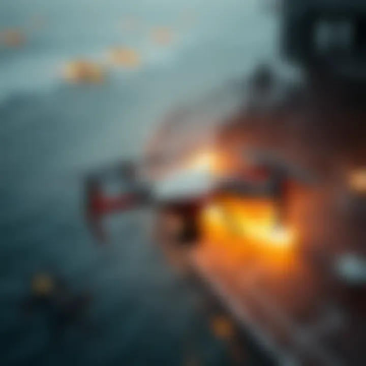 A drone flying over the Gulf waters amidst military activity and geopolitical tension