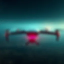 A military drone equipped with advanced AI technology hovering over a battlefield, showcasing the integration of LLMs in warfare.