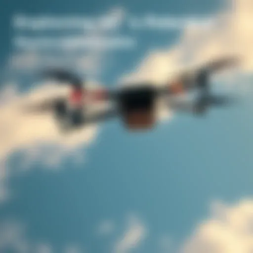 A drone flying through the sky carrying a package for delivery