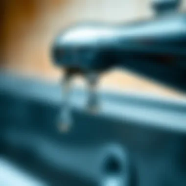 A close-up of a dry water tap with a few droplets hanging from the spout, symbolizing clean water scarcity.