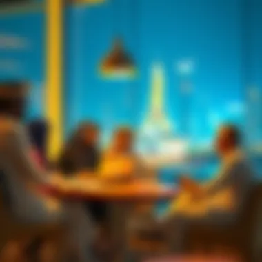 A group of influencers in Dubai reviewing social media guidelines while sitting at a modern cafe