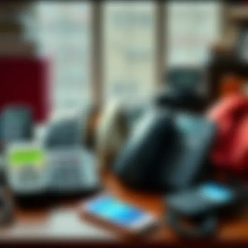 A variety of old-style cell phones and landline telephones sit on a table, showcasing the trend of people moving away from smartphones.