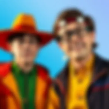 Two main characters from Dumb and Dumber wearing goofy expressions and bright outfits