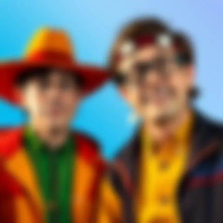 Two main characters from Dumb and Dumber wearing goofy expressions and bright outfits