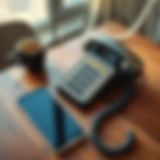 A vintage dumb phone sits on a wooden table surrounded by a modern smartphone and a cup of coffee, illustrating the contrast between old and new technology.