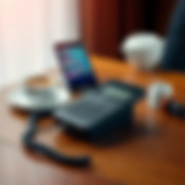 A dumbphone sits on a wooden table next to a coffee cup, with a smartphone in the background.