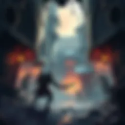 Dungeon Crawler Game Concept Art Concept art showing a dark fantasy dungeon environment with detailed graphics and characters in action.
