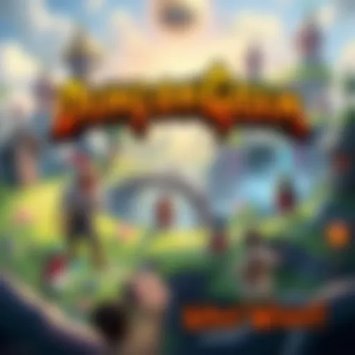 A vibrant scene showcasing players exploring a fantasy world in DungeonGram, with colorful avatars and various landscapes, symbolizing social RPG gameplay.