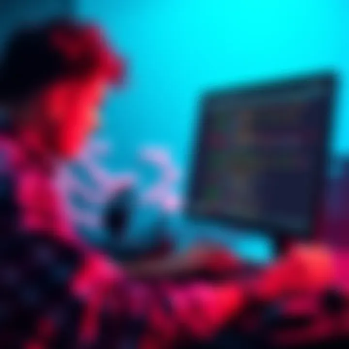 A programmer using a computer to write scripts with variable names dynamically changing on the screen