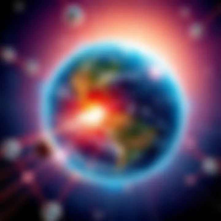 Illustration showing Earth with gravity affecting quantum particles, depicting the interaction between gravity and quantum behavior.