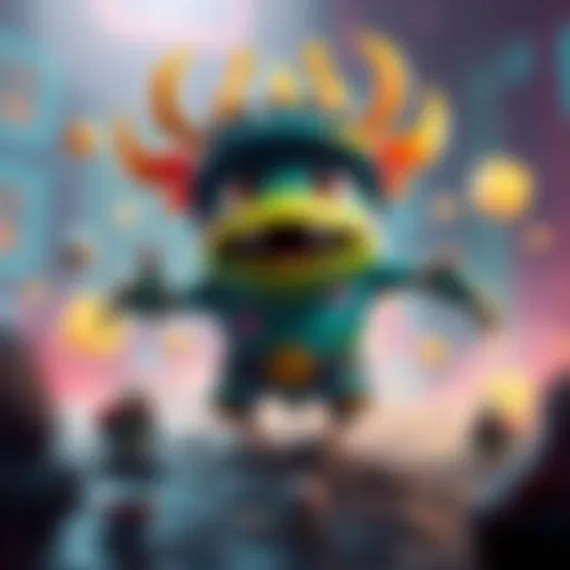 A colorful and fun boss character from a co-op roguelite game, surrounded by playful graphics and minor bug-like creatures, representing its quirky design.