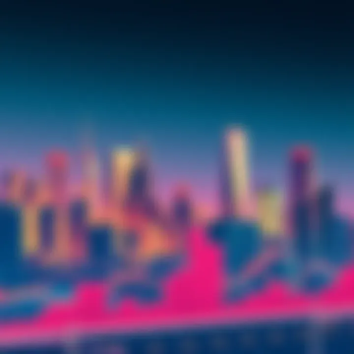 An illustration depicting a city skyline with graphs showing economic growth trends and stability measures in the foreground.