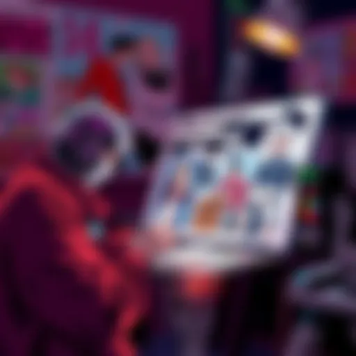 An artist editing an AI-generated comic panel with digital tools.