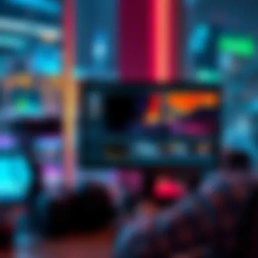 A user editing a photo using Unreal Engine on a computer with a modern setup, showcasing vibrant graphics and tools.