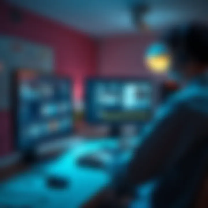 A video editor working on a computer with hospital footage displayed, showing flickering issues being adjusted with software tools.