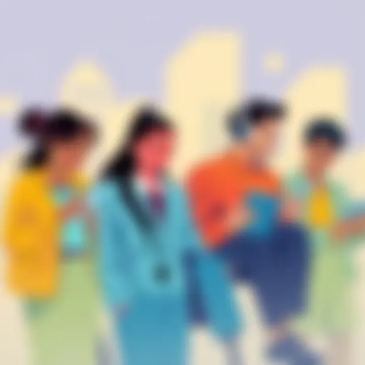 Illustration showing diverse people engaging in conversation using digital devices, symbolizing modern prompting techniques for communication.