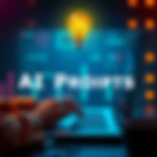 A person typing short prompts on a laptop with a light bulb above, symbolizing creativity and productivity.