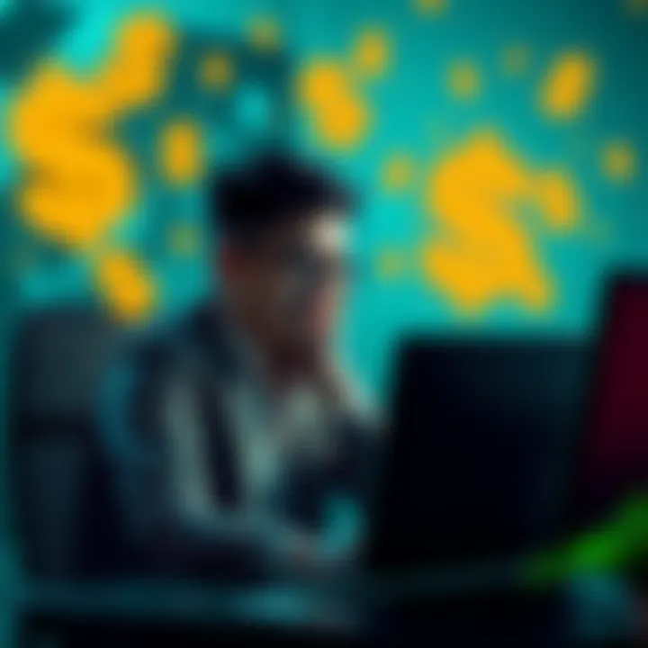 A person sitting at a computer, looking frustrated as digital dollar signs float around, symbolizing lost opportunities due to ego.