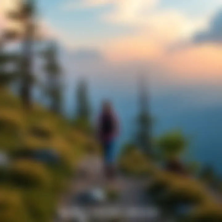 Elara Hiking in Nature Elara walking along a scenic trail surrounded by trees and mountains