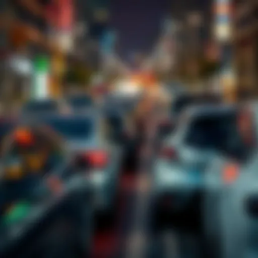 A variety of electric vehicles parked in an urban setting, showcasing the shift in the auto industry worldwide, while American cars are noticeably absent.