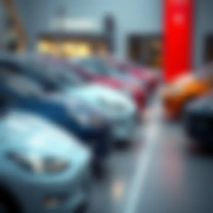A row of electric cars parked at a dealership, highlighting the growing trend towards electric vehicles amid an energy crisis.