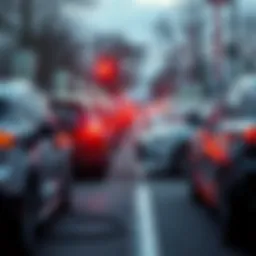 A group of traditional gas-powered cars surrounded by electric vehicle charging stations, illustrating the shift away from electric innovation by Western automakers.