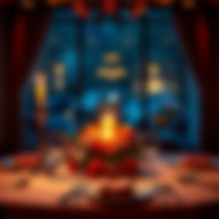 A beautifully arranged dinner table with candles, flowers, and fine dining utensils, perfect for a romantic evening.