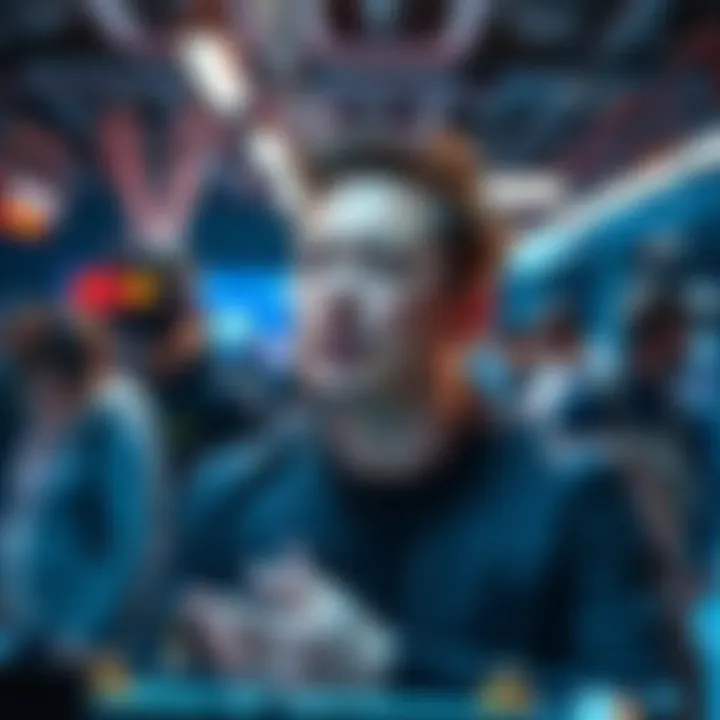 Elon Musk discussing a vision for a future where work is optional, surrounded by technology and people engaging in different activities.