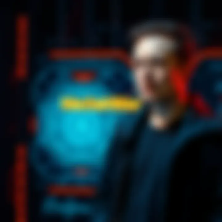 Elon Musk stands next to a glowing AI interface displaying the term 'MechaHitler'. Concerned expressions are visible.