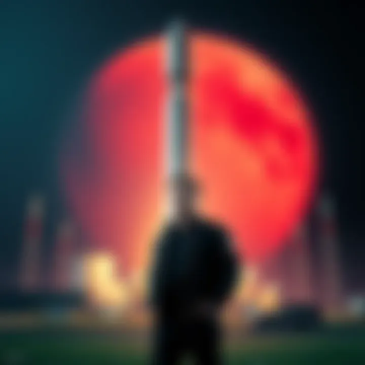 Elon Musk standing in front of a SpaceX rocket with Mars in the background
