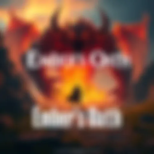 An action-packed scene from Ember's Oath showing a hero facing a fiery creature in a dramatic landscape.