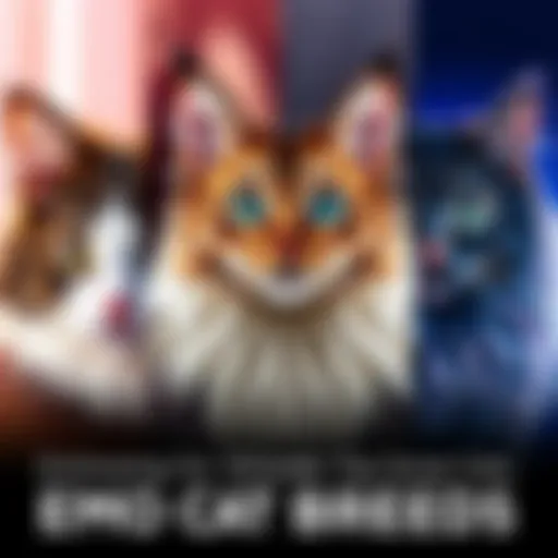 A collage of different emo cat breeds showcasing their unique hairstyles and expressions, highlighting their personalities.