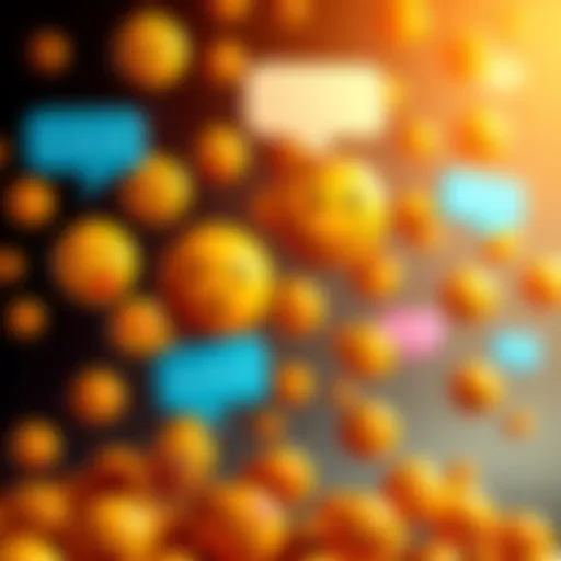 Graphic showing popular emojis like 🍆 and 💦 with text bubbles representing digital conversations.