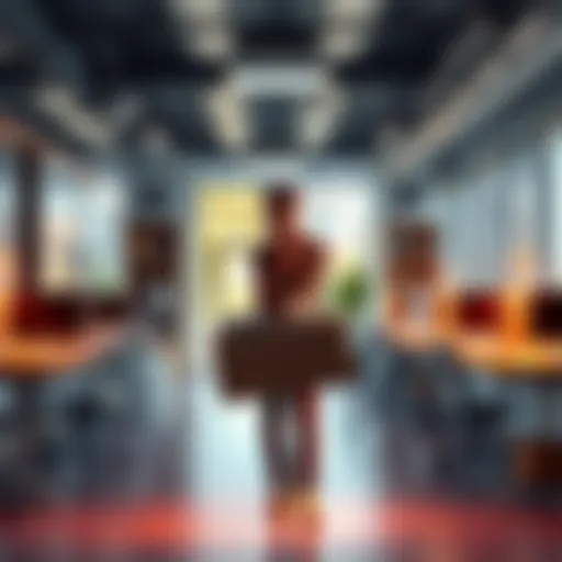 A person packing belongings in a box while standing in an office environment, looking back at their desk, symbolizes high turnover at AI firms.