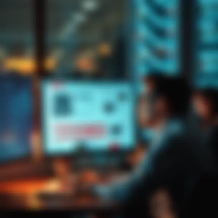 A stressed employee looking at a computer screen displaying AI-related job loss news, reflecting workplace anxiety