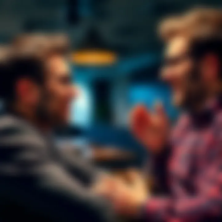 A man confidently engaging in a conversation, showcasing emotional intelligence and clear communication in a relational setting.