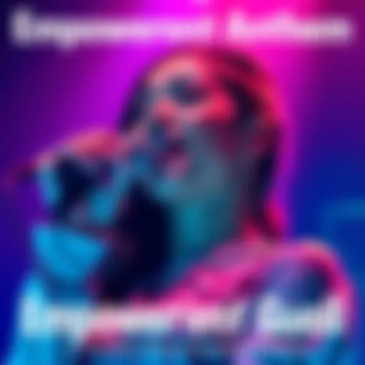 A confident woman singing into a microphone, symbolizing resilience and self-expression in music.